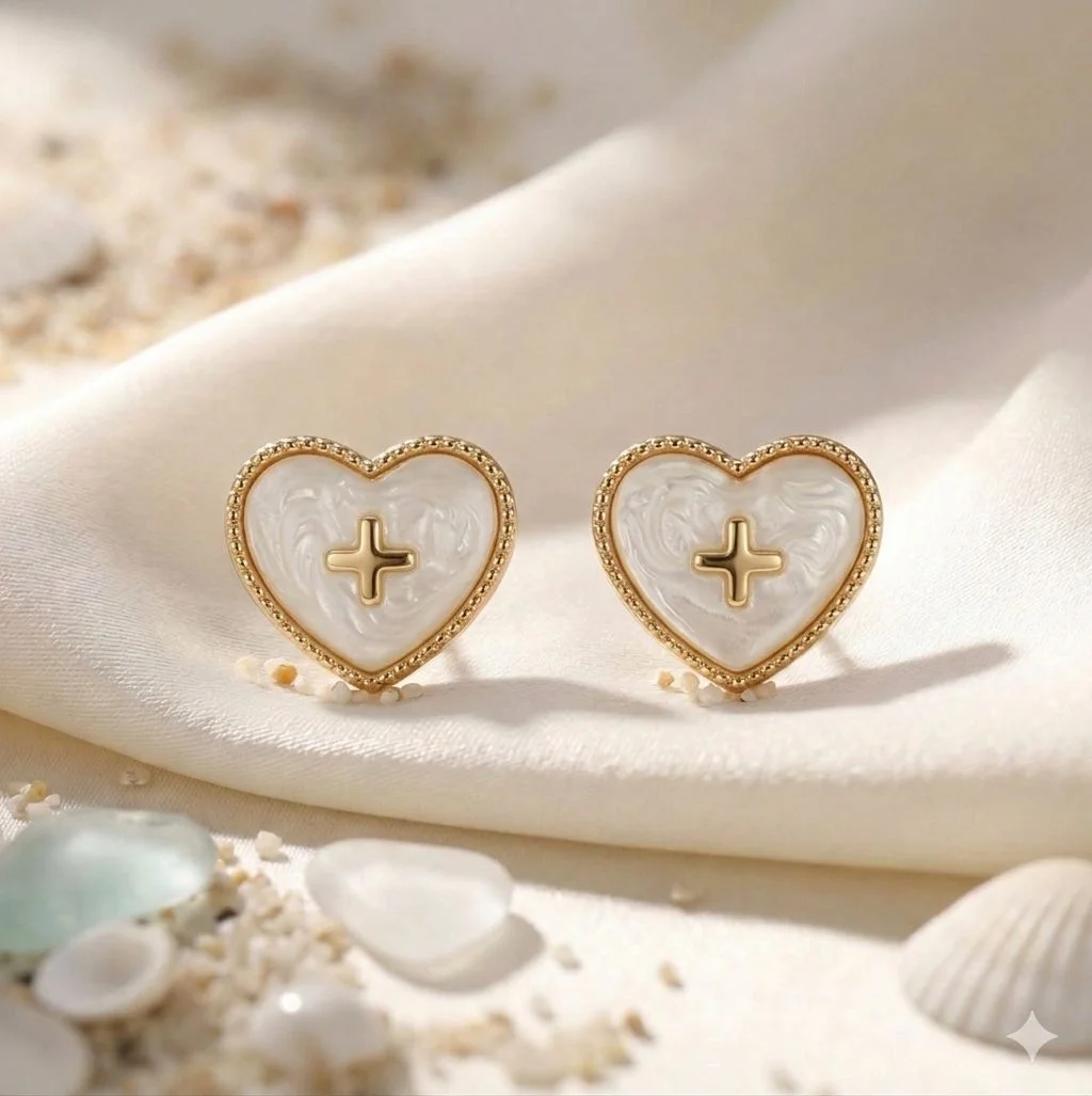 Ivory Heart Stud Earrings
