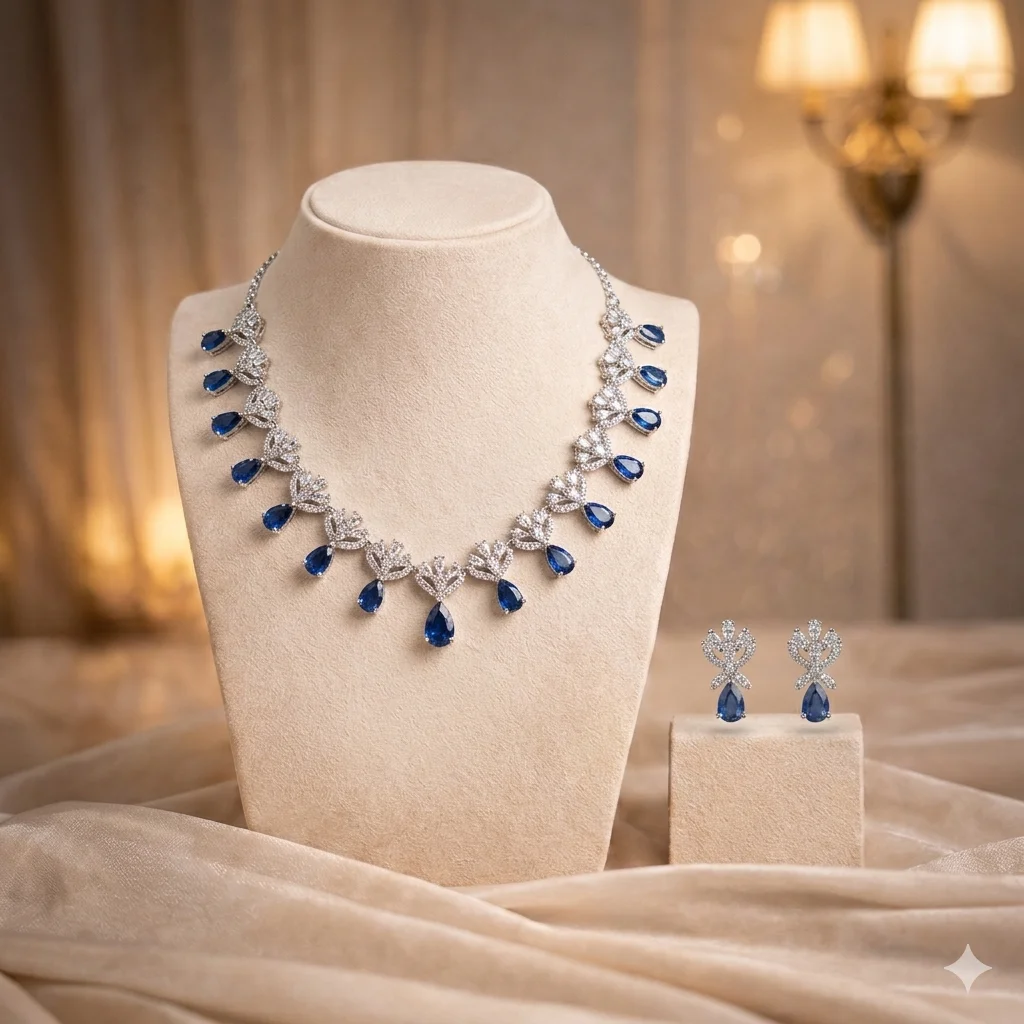 Sapphire Drop Necklace Set