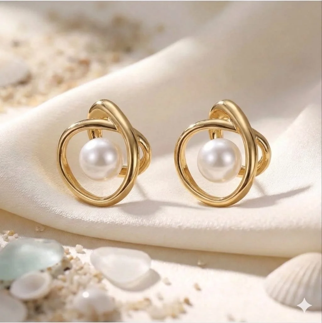 Modern Pearl Loop Earrings